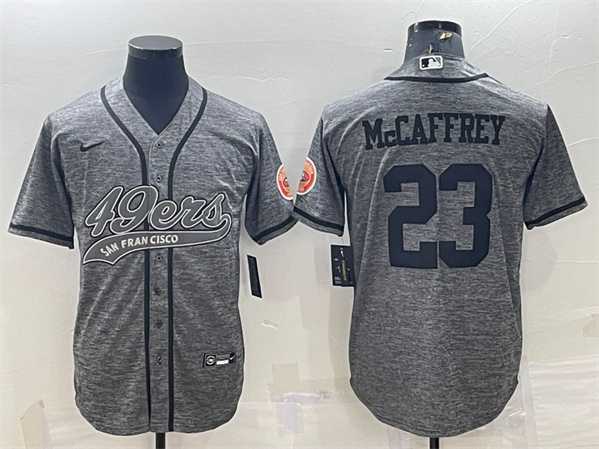 Mens San Francisco 49ers #23 Christian McCaffrey Gray With Patch Cool Base Stitched Baseball Jersey